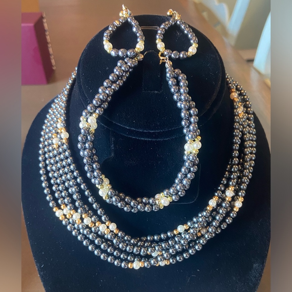 Vintage Hematite Set With Gold Accents